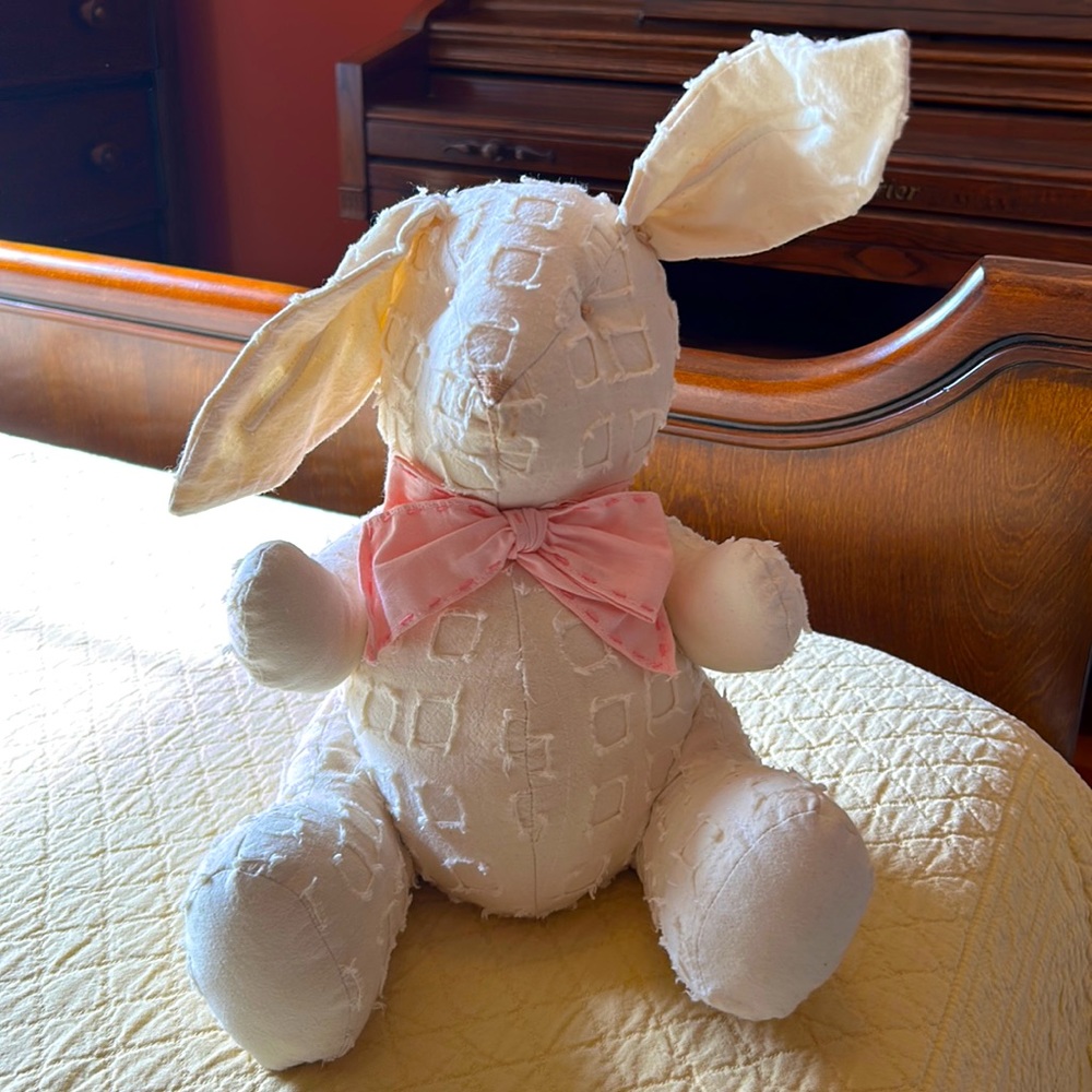 Two’s Company 100% Cotton Bunny, Wired Ears, Cream w/ Pink Bow.
